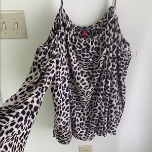 Leopard print shoulder cut out top